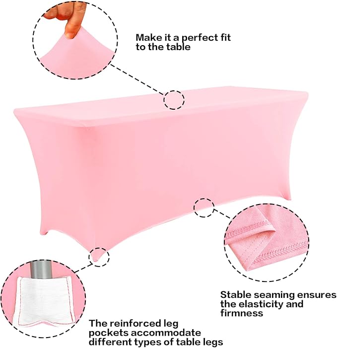 IVAPUPU 2 Pack 6FT Table Cloth for Rectangular Fitted Events Stretch Pink Table - Image 2