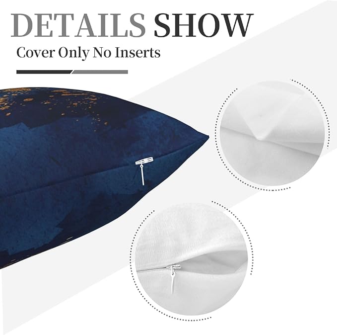 Navy Blue and Gold Pillow Covers 18 x 18 inch Set of 2 Decorative Cushion - Image 9