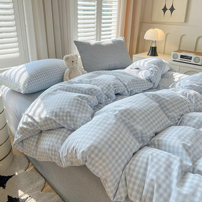 nayoroom gingham duvet cover set queen blue white, main product view