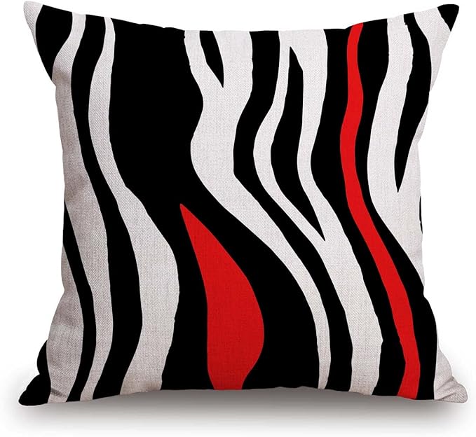 TSSOHU Throw Pillow Cover Geometric Black and White Red Abstract Line by TSSOHU