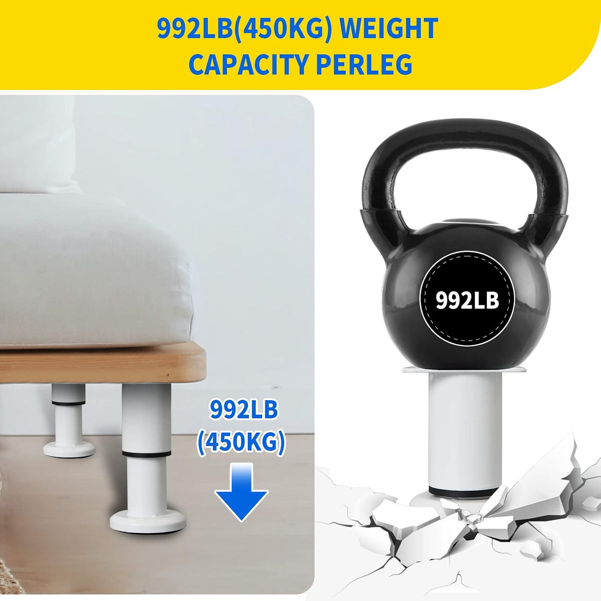 adjustable height bed support legs [with 18pcs screws], side view
