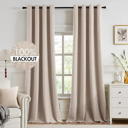 MIULEE 100% Blackout Linen Textured Curtains by MIULEE