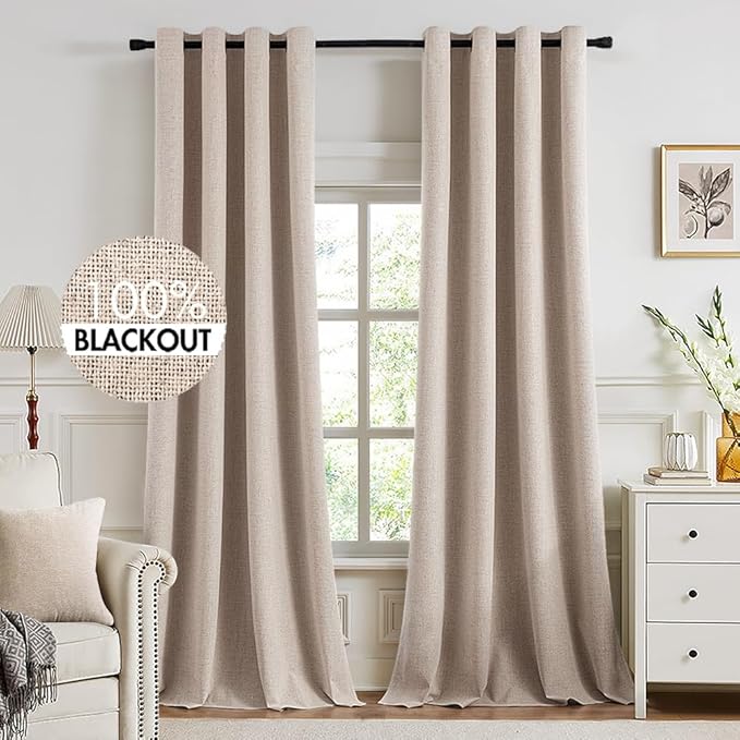 MIULEE 100% Blackout Linen Textured Curtains by MIULEE