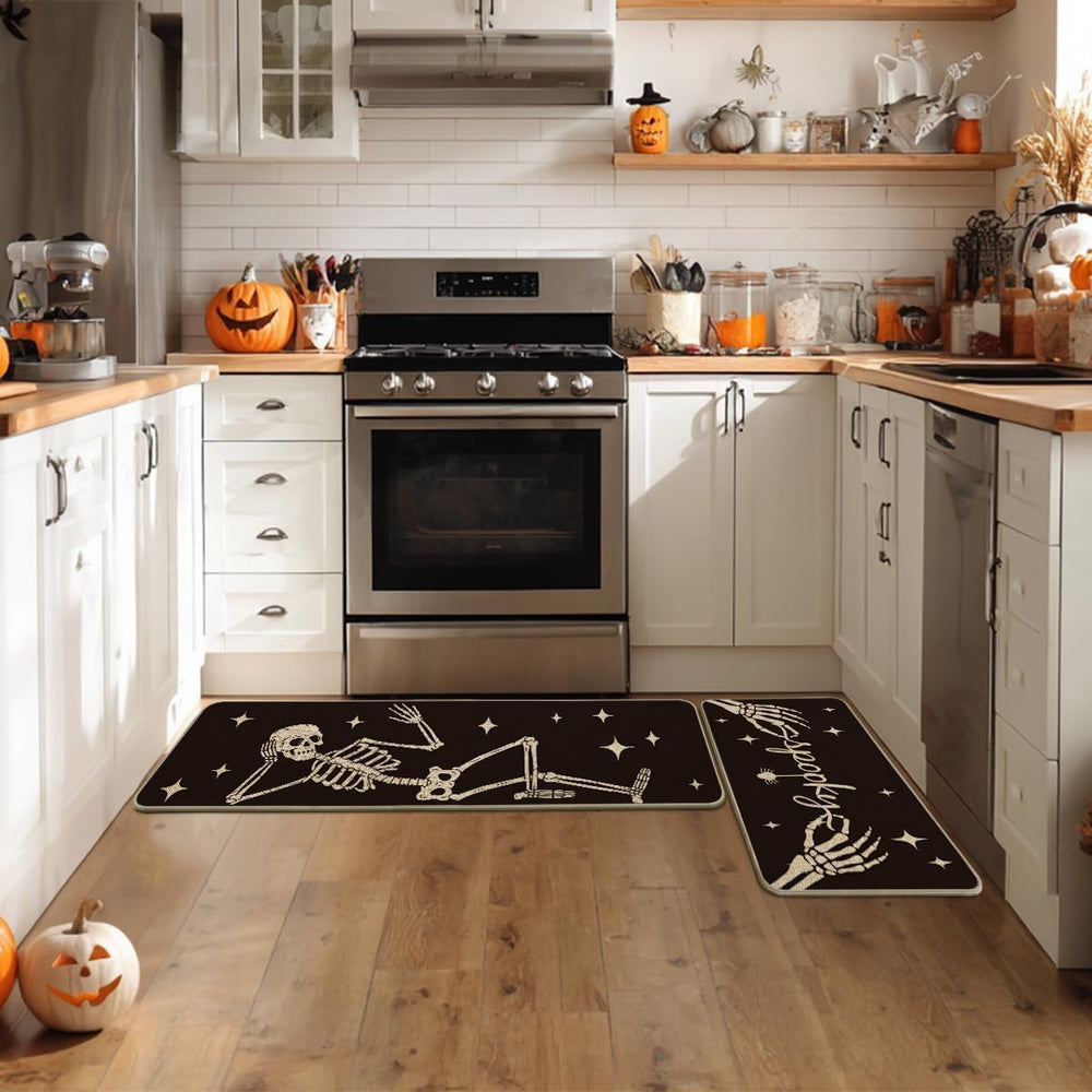 Artoid Mode Spooky Skeleton Spider Bone Black Halloween Kitchen Mats Set of 2...