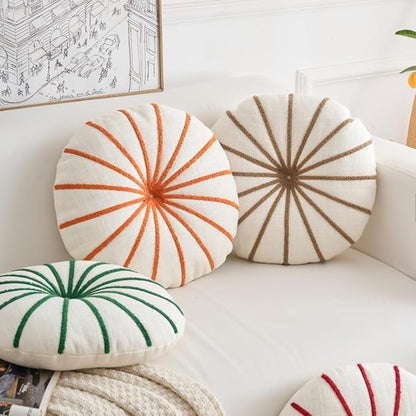 S_SSOY Round Pumpkin Throw Pillows 16", Colorful Striped Cushions Floor Pillows - Image 4