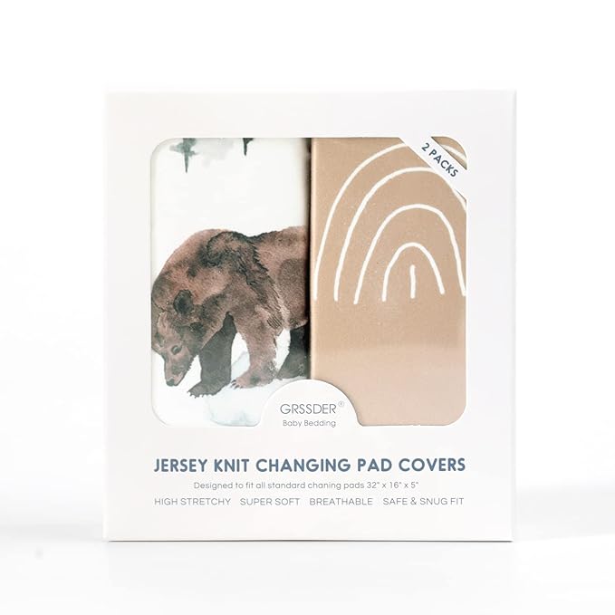 GRSSDER Stretch Ultra Soft Jersey Knit Changing Pad Covers Set 2 Pack, Change - Image 4