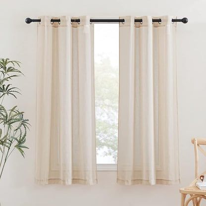 NICETOWN Beige Linen Curtains 63 inch Length 2 Panels, Grommet Flax Semi Sheer by NICETOWN