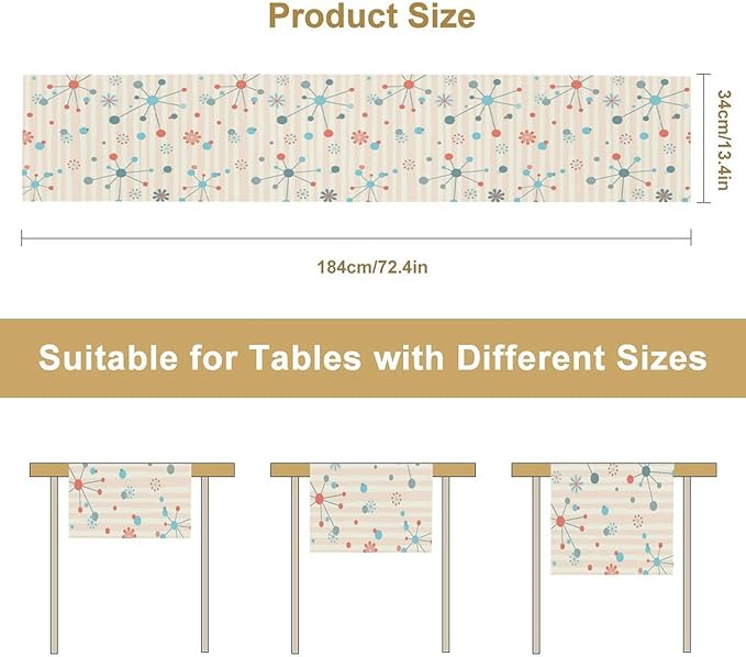 Atomic Retro Table Runner Mid Century Geometric Abstract Classic Modern Sputnik - Image 2
