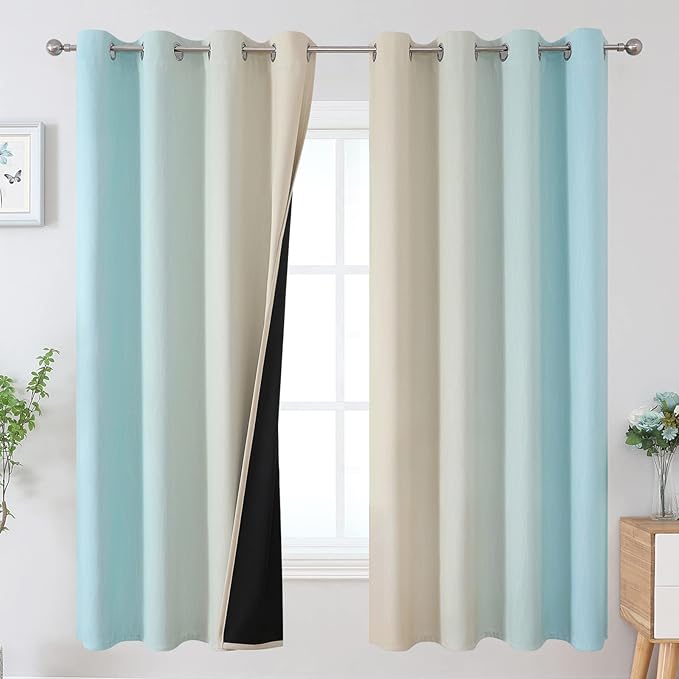 Estelar Textiler Aqua and Beige Gradient Blackout Curtains by ESTELARTEXTILER