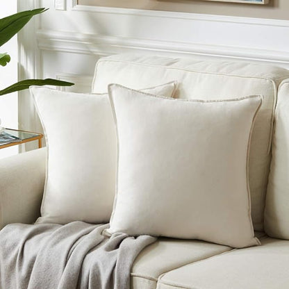 Fancy Homi 22x22 Pillow Covers, Super Soft Faux Suede Square Solid Cream by Fancy+Homi