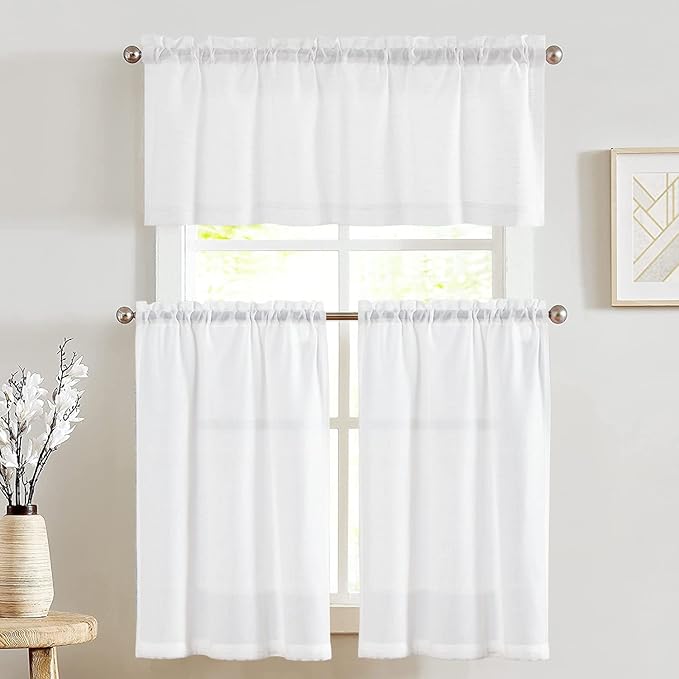 jinchan Linen Kitchen Curtains and Valance Set Tier Curtains 36 Inch Length by JINCHAN