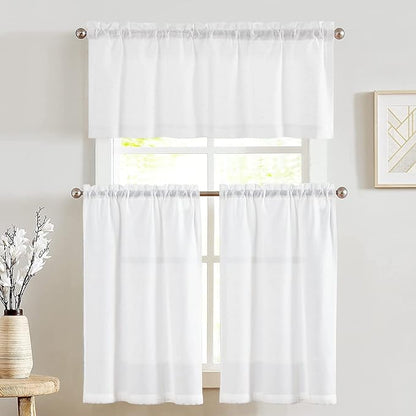 jinchan Linen Kitchen Curtains and Valance Set Tier Curtains 36 Inch Length by JINCHAN