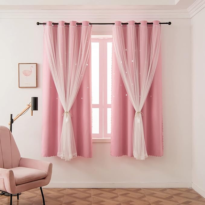 Girls Curtains for Living Room Bedroom Curtains Double Layer Blackout Curtain by LUGOTAL