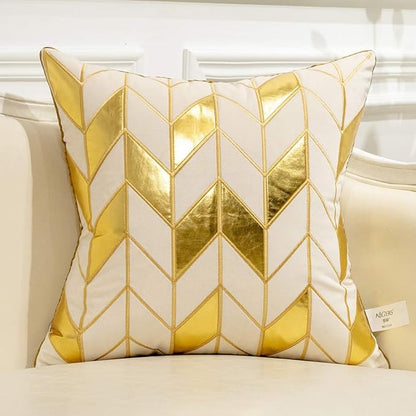 Avigers 20 x 20 Inches White Gold Leather Striped Cushion Case Luxury European by Avigers