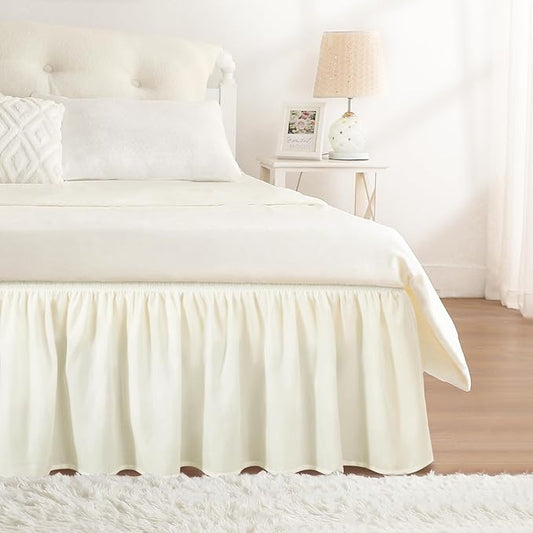 RIMELA Bed Skirts Full Size Cream Dust Ruffle 15 Inch Drop, Wrap Around Elastic by RIMELABedSkirt