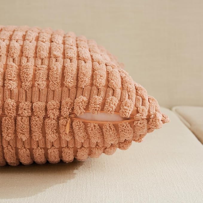 Fancy Homi 4 Packs Peach Decorative Throw Pillow Covers 20x20 Inch - Image 3