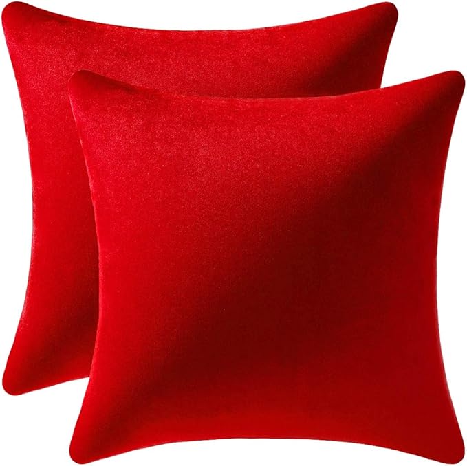 Throw Pillow Covers 22x22 Christmas Red: 2 Pack Cozy Soft Velvet Square by DEZENE