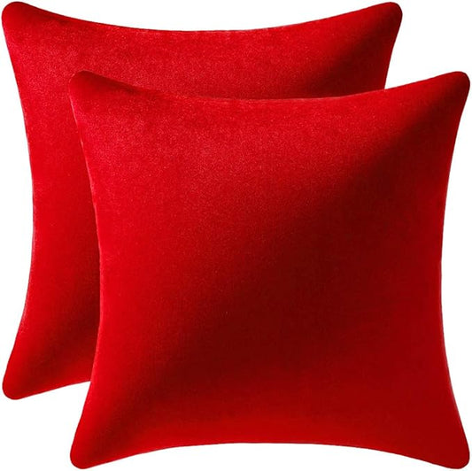 Throw Pillow Covers 22x22 Christmas Red: 2 Pack Cozy Soft Velvet Square by DEZENE