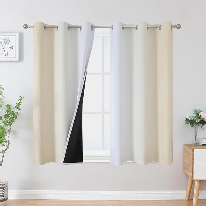 Estelar Textiler Beige and Greyish White Ombre Blackout Curtains 45 Inch Length by ESTELARTEXTILER