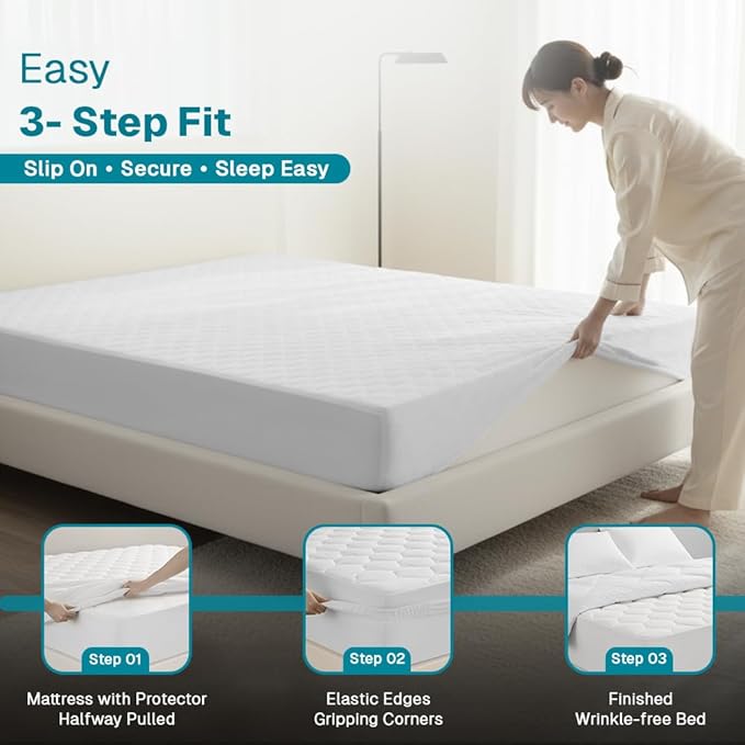 FABDREAMS Organic Quilted Mattress Protector Full Size | Mattress Pad| Mattress - Image 4