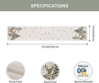 Christmas Deers Cedar Table Runner 13x72 Inch Snowflaks Winter Kitchen Dinning - Image 6