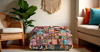 CRAFT KALA Indian Square Patchwork Traditional Pouf Cover Indian Living Room - Image 2