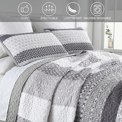 wongs bedding grey queen size quilt set, boho showing dimensions