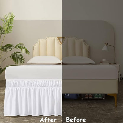 MEILA Wrap Around Bed Skirt Three Fabric Sides Elastic Dust Ruffled 16 Inch - Image 3
