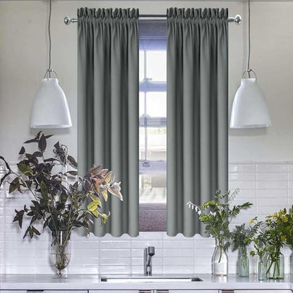 Grey Kitchen Curtains for Windows 2 Panels Set 36 Inch Length Farmhouse by HighQualityCurtains
