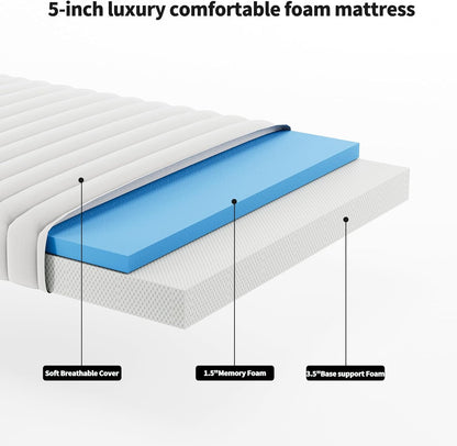 79"x59" folding bed with 5" memory mattress, queen, front angle view