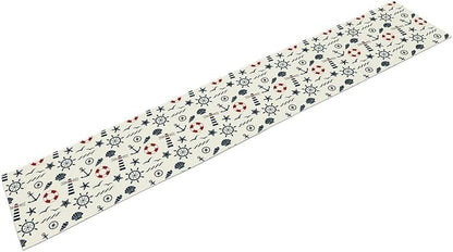 Nautical Lighthouse Table Runner, Anchors Waves and Organism Life Buoy Compass - Image 7