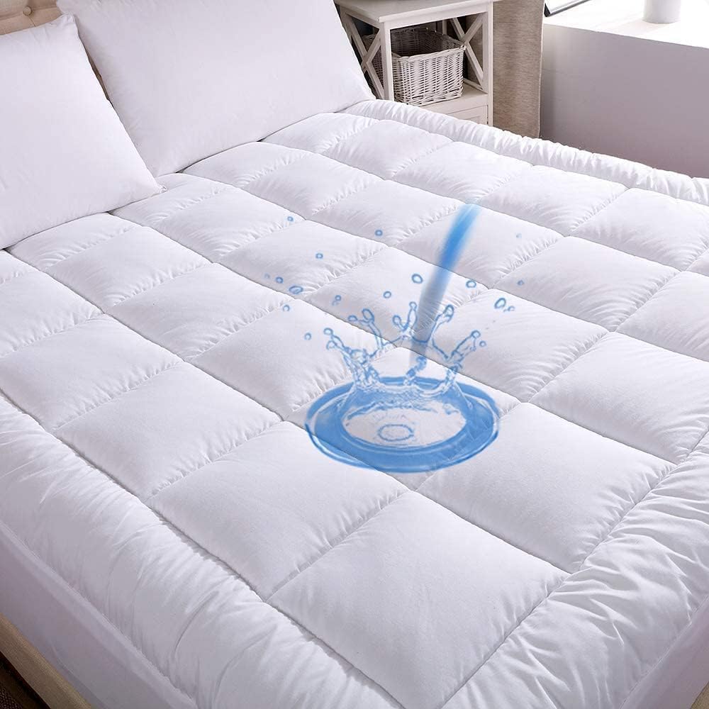 whatsbedding waterproof mattress topper queen size cotton top, main product view