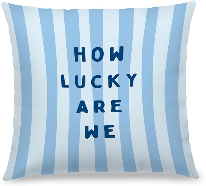 How Lucky are We Striped Pillow Covers 18x18, Motivational Quote Decor by JOQUXI