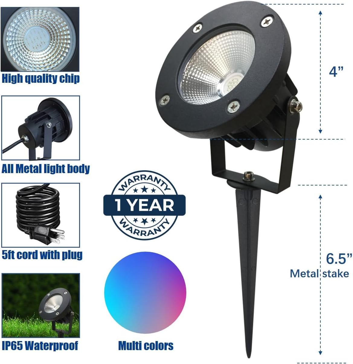 TOVEENEN 25W Color LED Outdoor Landscape Spotlight with Strobe Lighting - Waterproof RGB Spot Lights for Yard Tree House Halloween Christmas, Dual Mode, 120V 25W