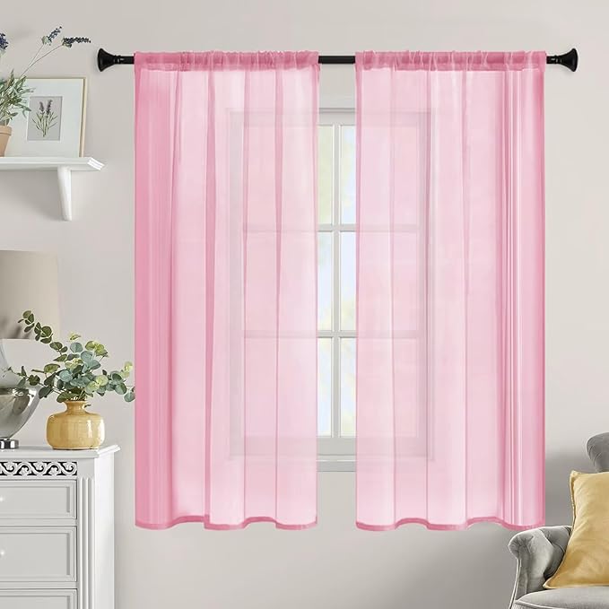 Sheer Curtains 63 Inches Long 2 Panels, Rod Pocket Short Curtain - Image 9
