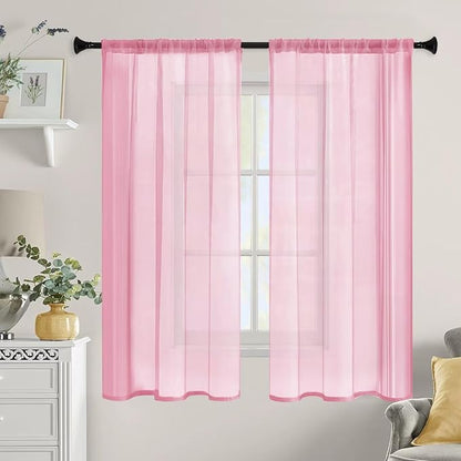 Sheer Curtains 63 Inches Long 2 Panels, Rod Pocket Short Curtain - Image 9