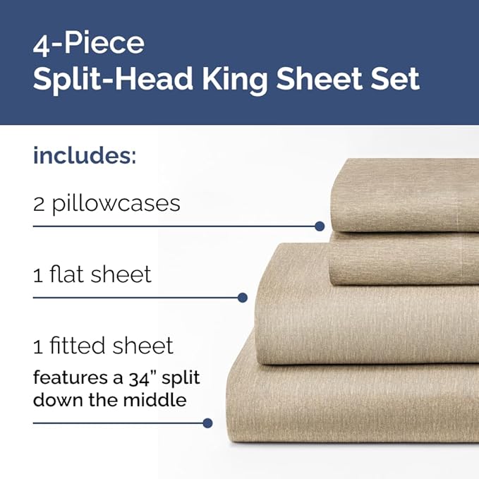 Split Head King Sheet Set – 4 Piece Flex Split Top King Sheets - Image 2