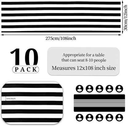 10 Pack Striped Table Runner Polyester Table Decor Classic Black and White - Image 2