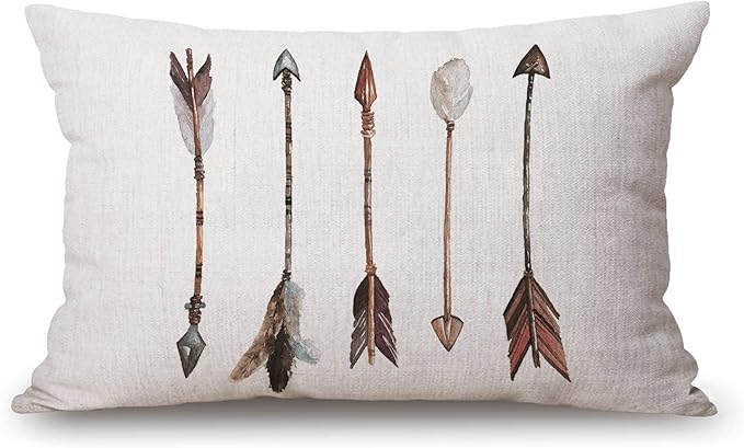 Watercolor Arrows Boho Waist Lumbar Cotton Linen Throw Pillow case Cushion Cover by Solekla