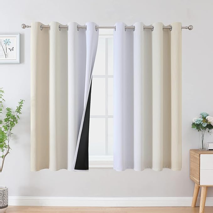 Estelar Textiler Beige and Grayish White Blackout Curtains & Drapes by ESTELARTEXTILER
