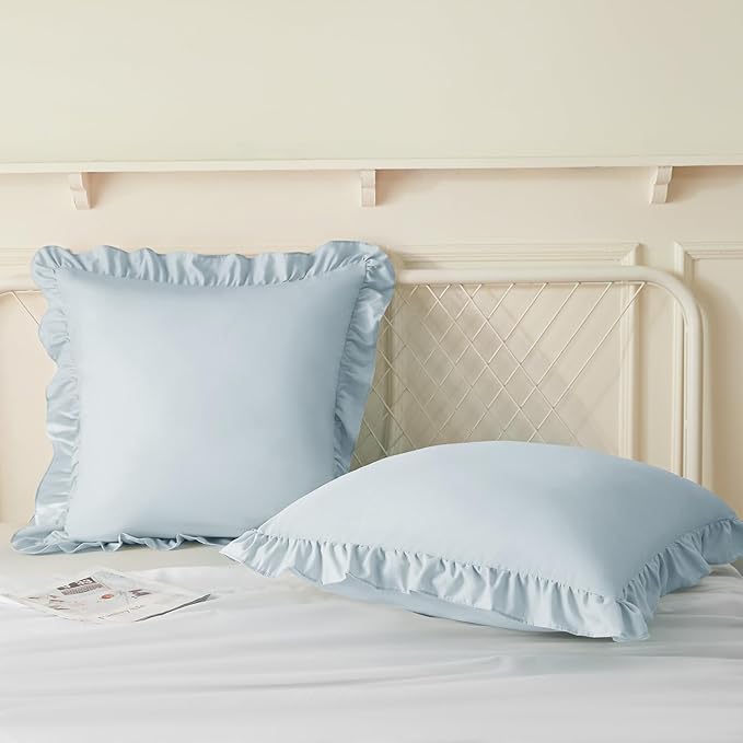 KKJIAF Ruffle Pillow Cases 18x18 Inches, Dusty Blue Square Ruffled Pillow - Image 4