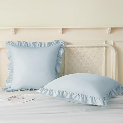 KKJIAF Ruffle Pillow Cases 18x18 Inches, Dusty Blue Square Ruffled Pillow - Image 4