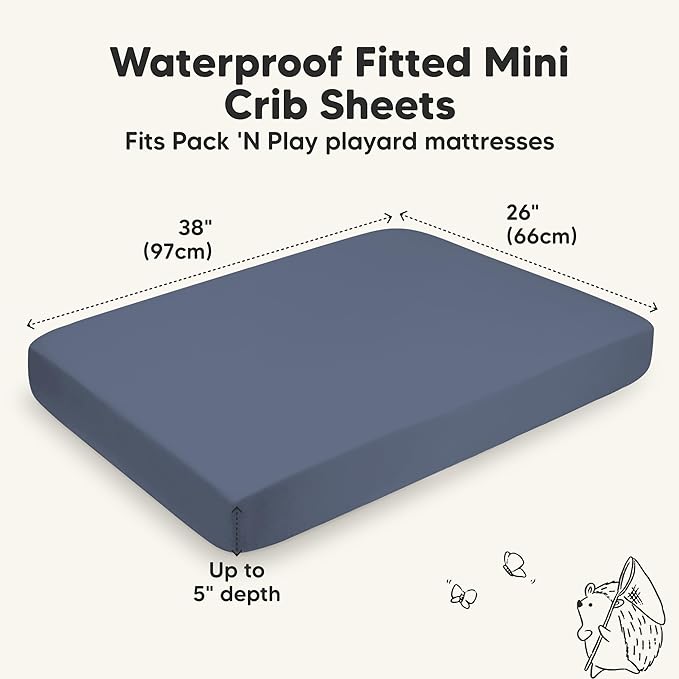 2-Pack Waterproof Pack and Play Sheets, Mini Crib Sheets Fitted - Image 3