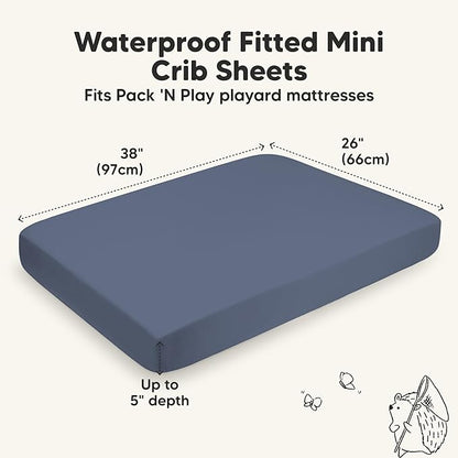 2-Pack Waterproof Pack and Play Sheets, Mini Crib Sheets Fitted - Image 3