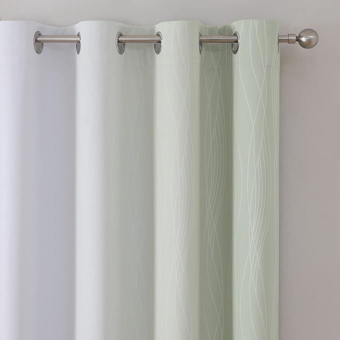 Estelar Textiler Sage Green and Greyish White Blackout Curtains 63 Inch Length - Image 4