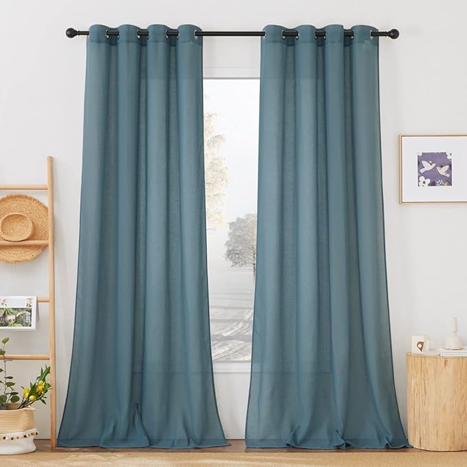NICETOWN Linen Blend Semi Sheer Curtains, Grommet Top Privacy by NICETOWN