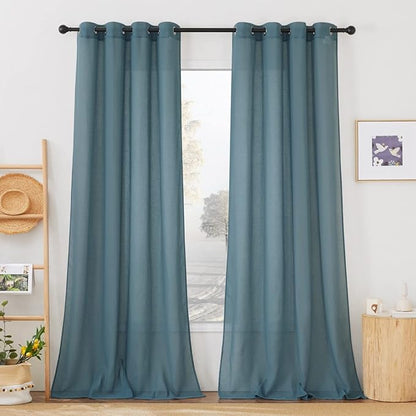 NICETOWN Linen Blend Semi Sheer Curtains, Grommet Top Privacy by NICETOWN