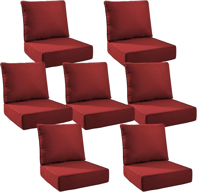 6" Thick Outdoor Cushions 24x24x6, 7-Set Deep Seat Patio Cushions by Pugire