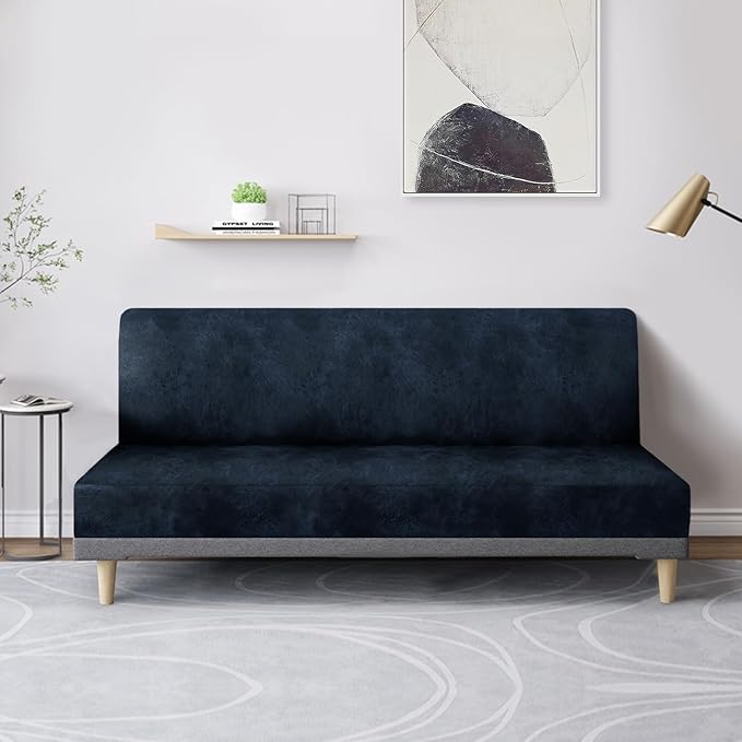 molasofa Leather Like Stretch Futon Slipcover Armless Futon Bed Sofa Cover - Image 3