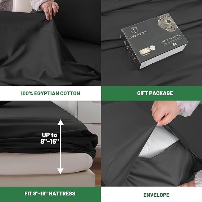 100% Egyptian Cotton Sheets Cal King Sheet Set 1000 Thread Count Sateen Weave - Image 4